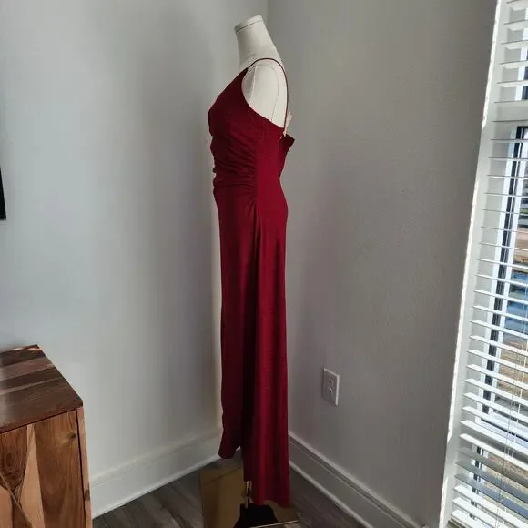 Vintage Y2K City Triangles Red Ruched Maxi Prom Dress Stretchy Spaghetti Strap S - Picture 5 of 13